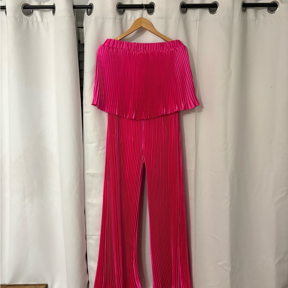 Chic Pink Layered Jumpsuit with Palazzo Legs